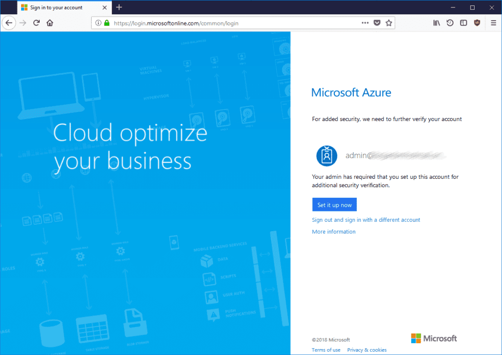 Microsoft Azure sign in display