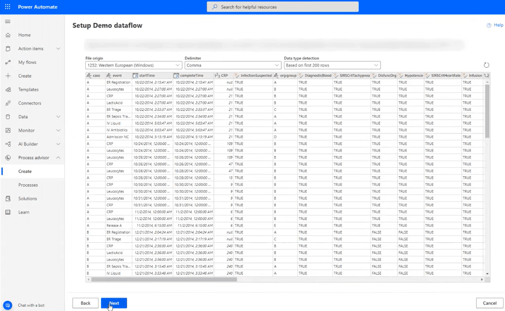 Importing data into Power Automate Process Advisor - Unitfly